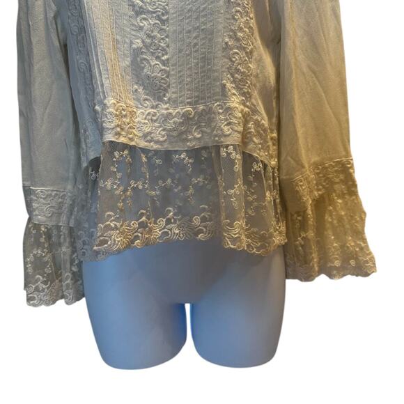 VTG April Cornell Boho Prairie Fairy Lace Bell Sleeve Blouse M Peasant Victorian - Picture 8 of 12